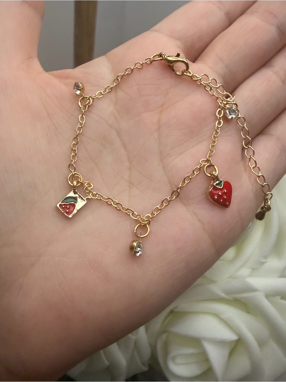 Gold-Tone Strawberry Charm Bracelet - Red Charm
